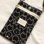 スマホポーチ☆ドビー生地・小粋な江戸っ子にゃんこ黒7040③・小物入れ・マスク入れ