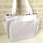 ☆オーダー品【送料無料】脇ポケット付き肩掛けトートバッグ☆中サイズ(ホワイト帆布)