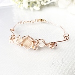 【本日21時販売】✧大人上品なココアベージュのスクエアブレスレット✧ 結婚式 ブライダル 個性的 ワイヤー ワイヤーラッピング ピンクゴールド　ブレスレット