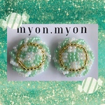 ﾋﾟｱｽ/ｲﾔﾘﾝｸﾞ　candy🍬　　　　　　　　　大ぶり　チェック柄　　イヤリング　レトロ　緑　ホワイト　グリーン　ビーズ刺繍　刺繍　ピアス　MYONアクセ　ビジュー　大ぶり