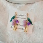 イヤリング　ピアス　お花　ネジバネ式イヤリング　スズラン　アクセサリー　ゆらゆら　春　初夏　紫　くすみカラー　パープル　