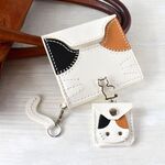 【受注制作】三毛猫【革にゃんこ】カードが入る小さな革財布&ちびネコインケース付 名入れ可