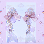 艶やかな光の煌めきとsakura mermaid 【ロリィタ/ロリータ　マーメイド　人魚姫　オーロラ　桜　サーモンピンク　ピンク　リボン　パール　ピアス／イヤリング】