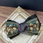 インド刺繍リボン 茶・M「インド刺繍リボンとグログラン・ディープグリーン(ゴールドライン)×ブラック」【受注生産】バレッタ ヘアクリップ ポニーフック ヘアゴム  ゴールド 