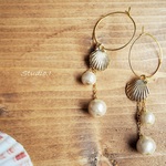 【Studio.I】3way＊シェルとコットンパールのフープピアス