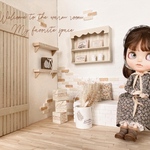 ミニチュア ドールハウス 背景ボード 壁 床 ブライス リカちゃん １／６ 家具 オビツ 棚 机 ドール ドール家具 カスタムブライス ハンドメイド シャビーシック 小物
