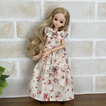 NO,303 リカちゃん服　春の花模様　襟フリル　ティアードワンピース　春夏コーデ　リアルクローズ