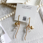 ☆再販☆イヤリング変更可【goldハートのフープピアス・イヤリング】ゴールド/ハート/ガラスチャーム/チタンピアス/揺れる/アシンメトリー/イヤリング/キラキラ/ビジュー/フープ/軽い
