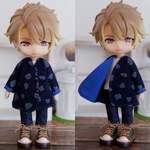 紺色変形ハート　袖まくりカーディガン（ねんどろいどどーるオビツ11共有サイズ）