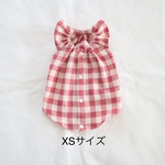 [犬服] XSサイズ 完成品 チワワ　　　　　　　　　　　ラズベリー ブロックチェック キャミソール ワンピース 背中開き バックオープン