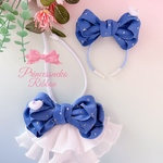ペット用カチューシャ&チョーカー　セット💙ブルーデニム風②💙🎀安全首輪タイプチョーカー🎀Ailebyirodori🎀