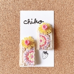 【ribbon】インド刺繍リボン　3wayビーズおはなピアス（パープル×ピンク）