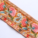 インド刺繍リボン　シルクペイズリーリボン【オレンジ】刺繍リボン 刺繍リボン トリム ブレード ジャガードリボンチロリアンテープ レース チュールレース