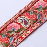 インド刺繍リボン　シルクペイズリーリボン【レッド】刺繍リボン 刺繍リボン トリム ブレード ジャガードリボンチロリアンテープ レース チュールレース