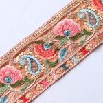 インド刺繍リボン　シルクペイズリーリボン【ピンク】刺繍リボン 刺繍リボン トリム ブレード ジャガードリボンチロリアンテープ レース チュールレース