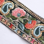 インド刺繍リボン　シルクペイズリーリボン【グリーン】刺繍リボン 刺繍リボン トリム ブレード ジャガードリボンチロリアンテープ レース チュールレース