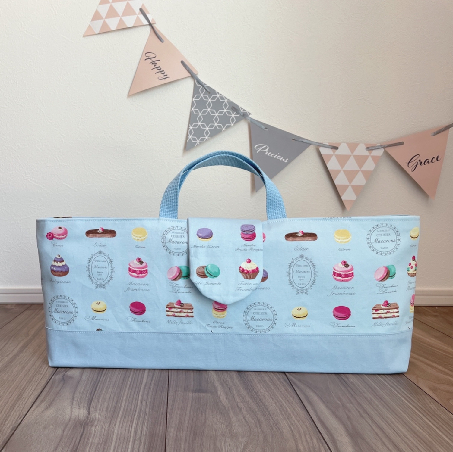 ハンドメイド  ピアニカケース　マカロン ピアニカケース マカロン×水色 女の子 メロディオン 鍵盤