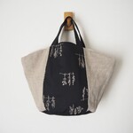 ざっくりリネン＆スワッグ刺繍　　マルシェトート　リネン　帆布　黒　♫　バイカラー