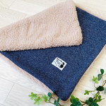 50☓40☆カフェマットにもなる☆もふもふブランケット 《インディゴ＆モカベージュ》