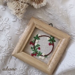 いちごのリース　刺繍フレーム　インテリア　オブジェ　いちご　苺　春
