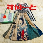 panhaha様専用　657 スカート　鯉　手ぬぐい　手拭い　リメイク　ハンドメイド　柿渋　古布　手ぬぐいリメイク　着物リメイク　浴衣リメイク