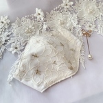 new✨🌸ホワイトマスク🔹✨Flowerマスク　クレンゼ刺繍マスク✳️ ダブル抗菌マスク 抗ウイルス　抗菌　クレンゼ3層マスク　SWAROVSKI  パール　オプションより　