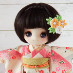 ビタミンカラーの花飾り　つまみ細工のかんざし髪飾り　 オビツ11・1/6・1/3ドール用　アクセサリー