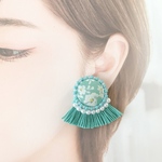 ■7周年SALE祭り■リバティ＆フリンジイヤリング(ミントグリーン）