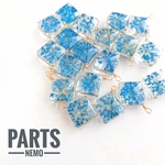 ドライフラワー✳スクエア✳ガラスチャーム✳ペンダントトップ✳ブルー✳2点セット