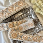 50cm  インド刺繍リボン  チュール  花柄  アイボリー  #sr14