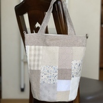 SALE  まん丸底のバケツバッグ*鳥＊チェック＊リネン