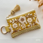 new💛インド刺繍リボンポーチ elegant yellow♡カードケース💳 フェイクレザー