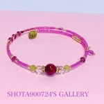 ブーゲンビリア　ピンクタイガーアイ　ペリドット　シングル　ワイヤー　ブレスレット　#minne_new