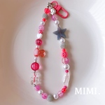 スマホハンドストラップ⚪️ビーズストラップ🧸スマホストラップ💕ビーズキーホルダー☺︎スマホ用タグ付☺︎ﾋﾟﾝｸ💗/ MIMI.