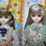 【イエロー】　22㎝ 27㎝　doll用 お花のヘッドドレスとリボンの髪飾り