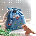 🦕恐竜柄 ドット絵 ブルー 大きめお弁当袋 コップ袋 給食袋 お道具袋 新学期