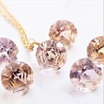 【僅かのみ再入荷】宝石用ルース　レアカット　アメトリン　ラウンドジェム　サージカルステンレス50cmネックレス