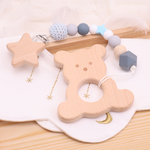 【名入れ可】歯固めホルダー くすみブルー×グレー系⌘木製パーツは別売り