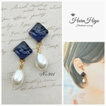 №941 ❁¨̮ くすみクリアレジンとパールのピアス・イヤリング
