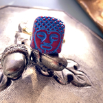 【11号フリー仏陀リング💍】#czech beads #チェコビーズ#JIRI＊IVANA 仏陀　Buddha ring Bordeaux/blue