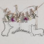 169 ドライフラワーガーランド　ワイヤーアート　コーギー　welcome　犬