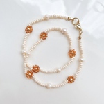 brown × Cream 淡水パール ネックレス