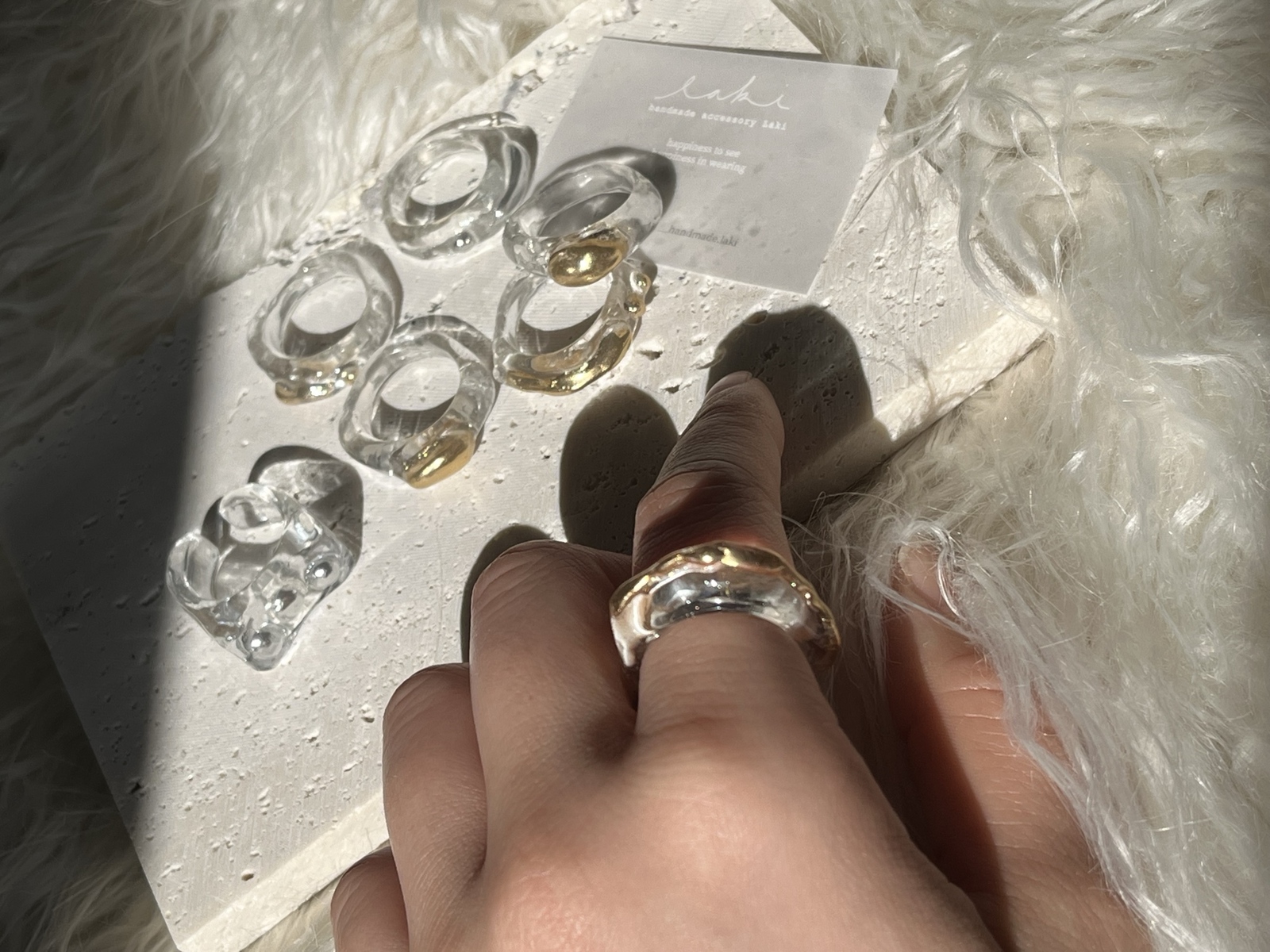 クリアリング 指輪 レジン 淡色 シェル No.09 ラテ ハンドメイド