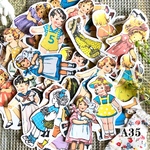 送料無料【A35コラージュ素材】子供シール　レトロ　手帳　日記　ジャンクジャーナル　デザインペーパー　