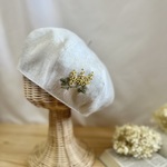 【キッズ】国産リネンミモザ刺繍 ベレー帽　