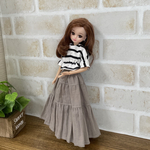 NO,305 リカちゃん　服　コットンシフォン　ワッシャー加工　ふわふわ　ティアードスカート　ボーダー　フリル　カットソー　リアルクローズ