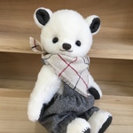 ハンドメイド　サロペットを着たテディベア風ホワイトクマ🧸さんぬいぐるみ　E