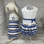 犬服シンプルタンクブルーボーダートップス