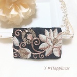 送料無料 NEW♪ インド刺繍リボンのパッチンピン 黒  スクエア  ヘアピン
