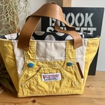 黄色オーバーオールトートBag（中グレー水玉）夜空に月と星